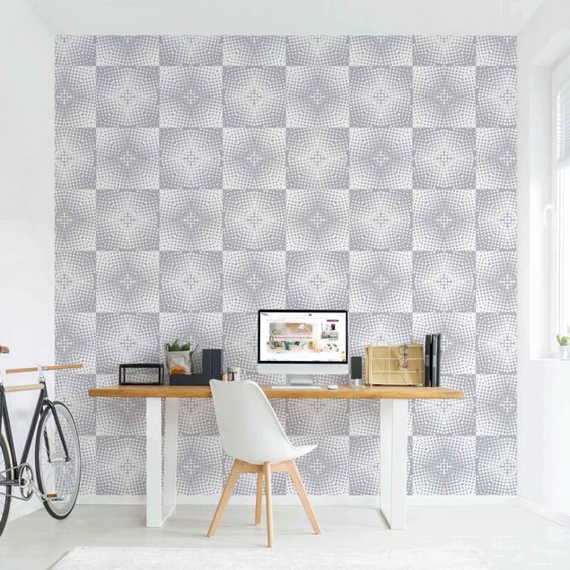 Papier peint géométrique Geometrical Tile Pattern In Grey