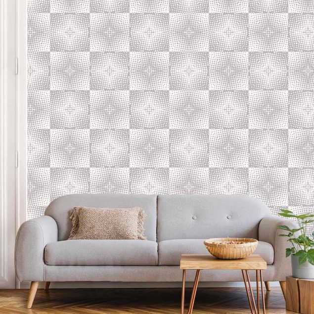 Papier peint moderne Geometrical Tile Pattern In Grey