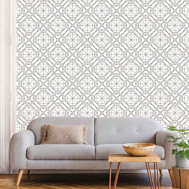 papier peint graphique Geometrical Pattern With Circles And Rhombuses In Grey