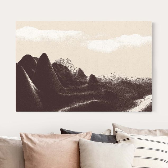 Tableau montagnes Paysage en pointillés avec rivière