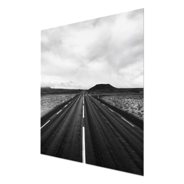 Tableaux noir et blanc Route droite en Islande