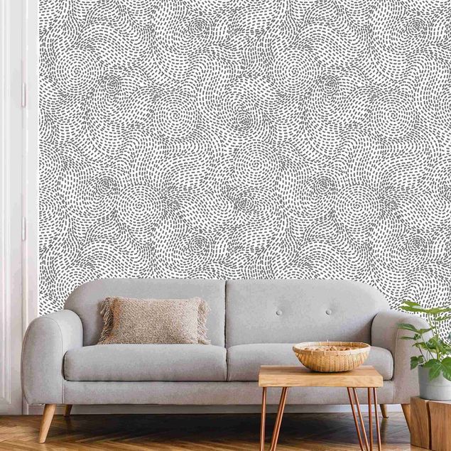 Papier peint motif geometrique Dashed Swirly Lines In grey