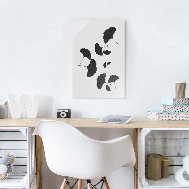 Tableaux moderne Composition de Ginkgo en noir et blanc