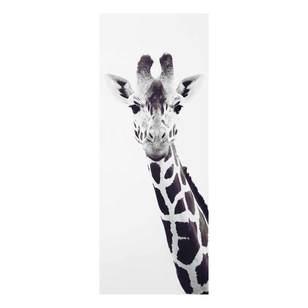 Tableaux animaux Portrait de girafe en noir et blanc