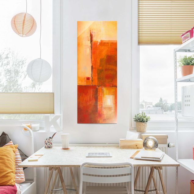 Tableaux en verre abstraits Petra Schüßler - Abstrait Orange Brun