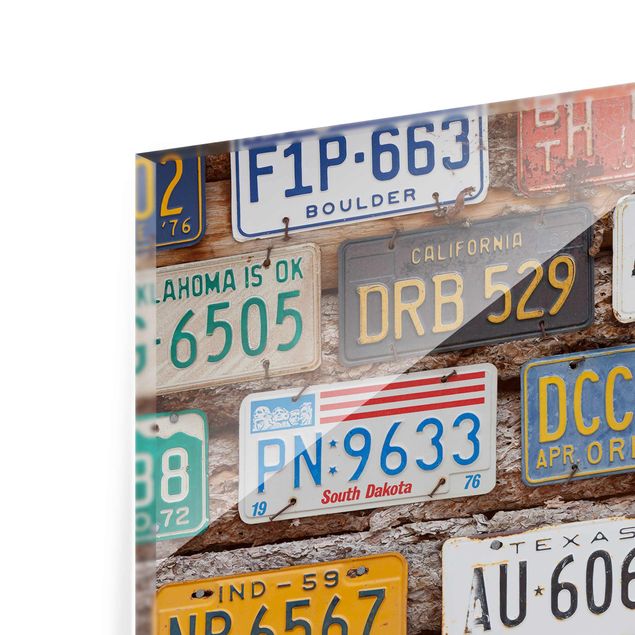 Tableau en verre - American License Plates On Wood