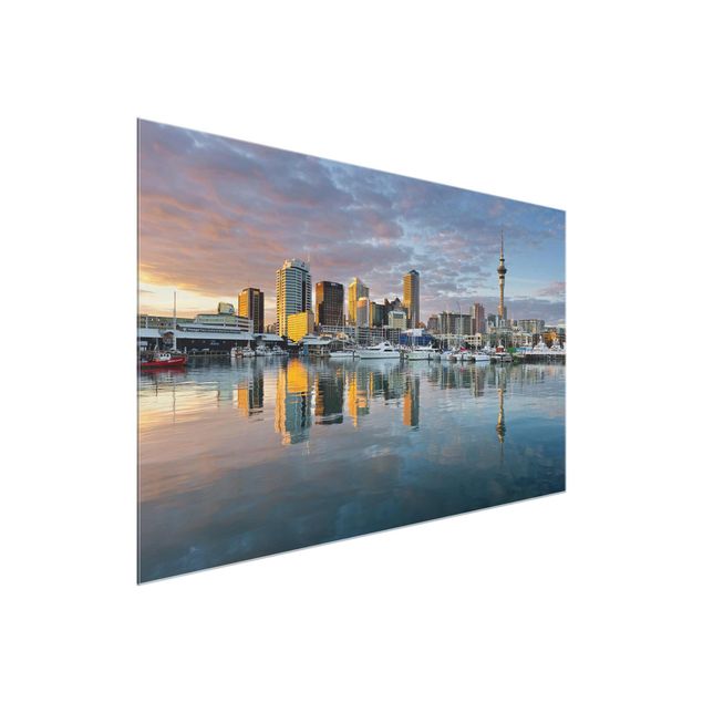 Tableaux moderne Coucher de soleil sur la Silhouette urbaine d'Auckland