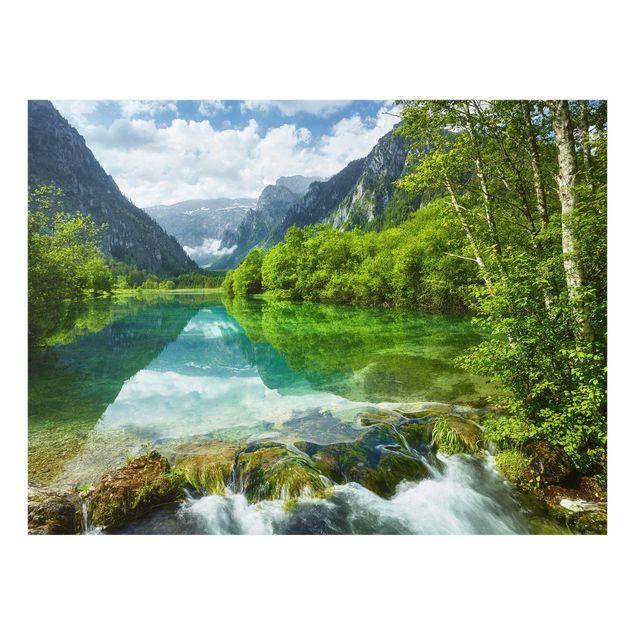 Tableau verre montagne Lac de montagne avec reflet de l'eau