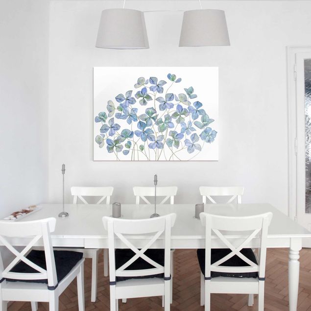 Tableaux en verre fleurs Fleurs d'hortensia bleues