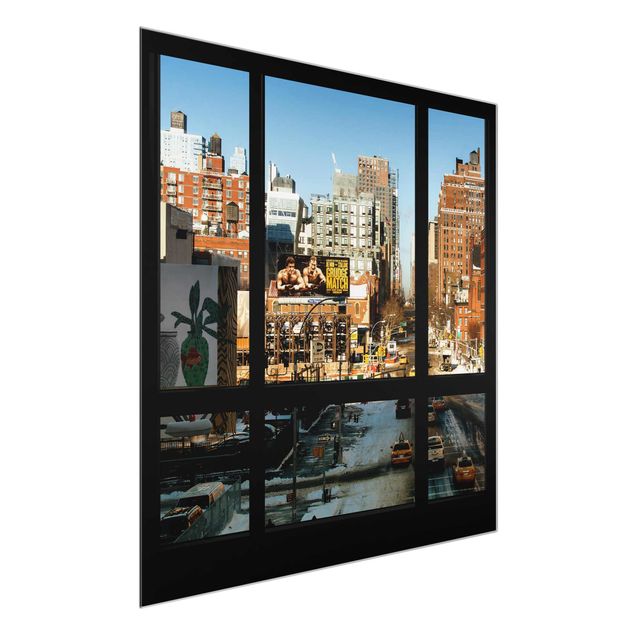 Tableaux en verre architecture & skyline Vue des fenêtres d'une rue de New York