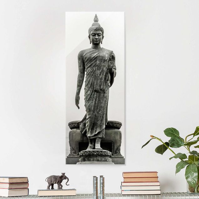 Tableaux en verre noir et blanc Statue de Bouddha