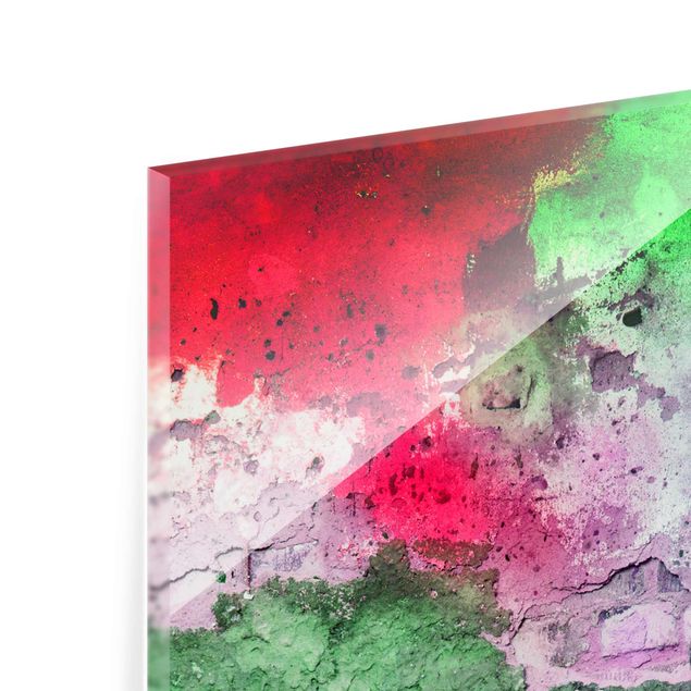 Tableau en verre - Colourful Sprayed Old Brick Wall