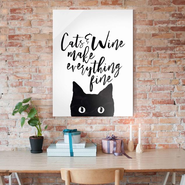Tableau chats Cats And Wine make Everything Fine - Chats et vin