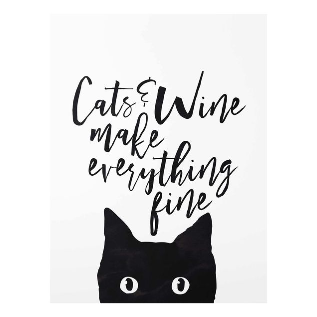 Tableaux moderne Cats And Wine make Everything Fine - Chats et vin