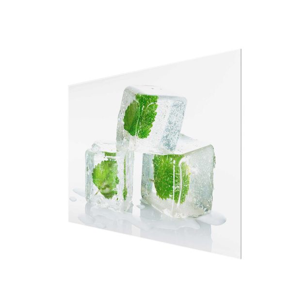 Tableau en verre - Three Ice Cubes With Lemon Balm