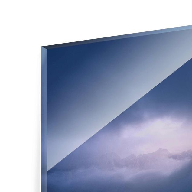 Tableau verre paysage Trois pics dans la lumière bleue