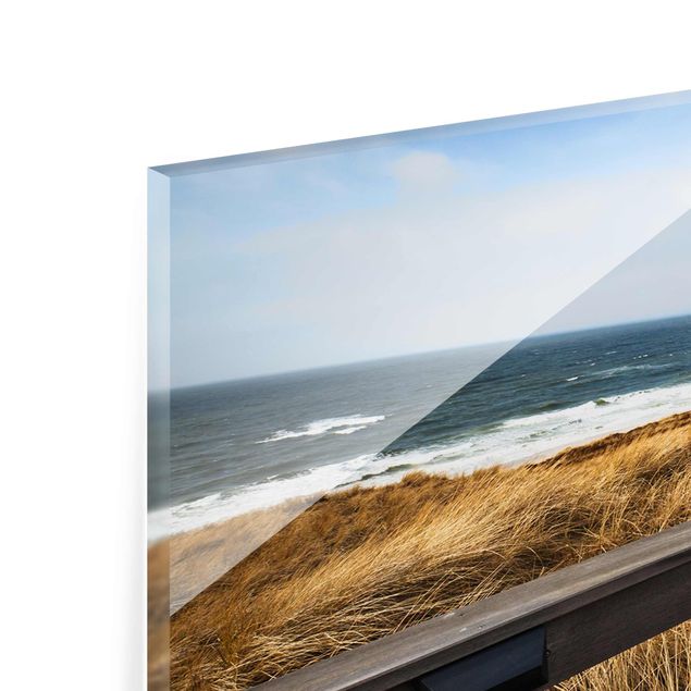 Tableau verre paysage Chemin entre des dunes à la mer du Nord sur Sylt