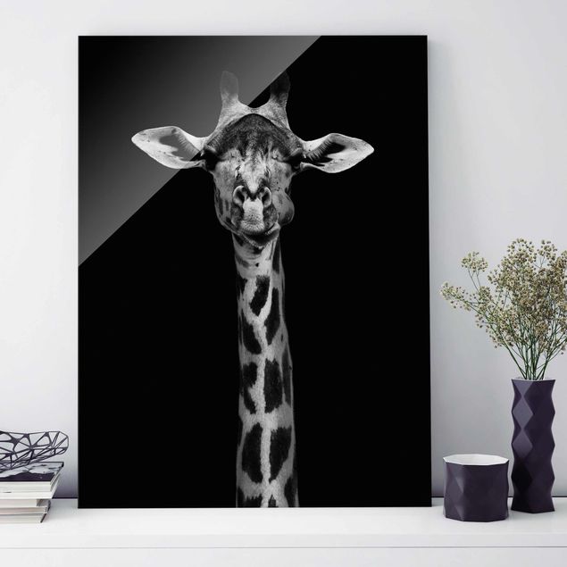 Déco murale cuisine Portrait de girafe sombre