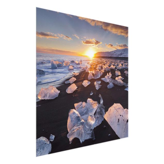 Tableaux mer Morceaux de glace sur la plage en Islande
