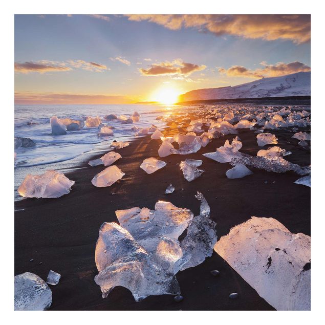 Tableaux mer Morceaux de glace sur la plage en Islande