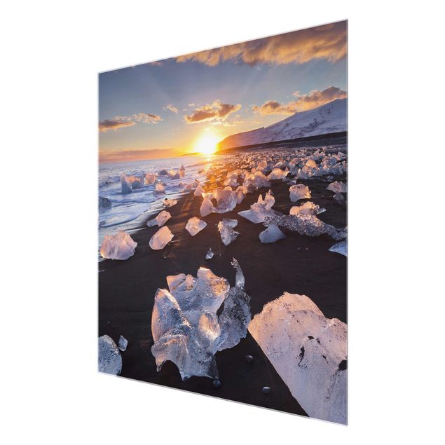 Tableaux modernes Morceaux de glace sur la plage en Islande