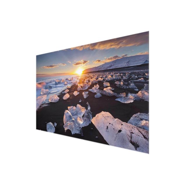 Tableaux modernes Morceaux de glace sur la plage en Islande