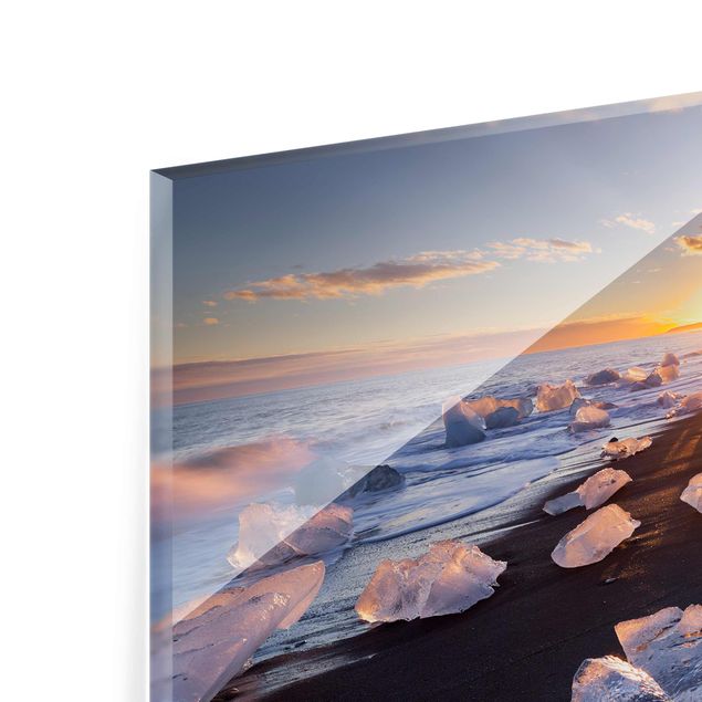 Tableaux nature Morceaux de glace sur la plage en Islande