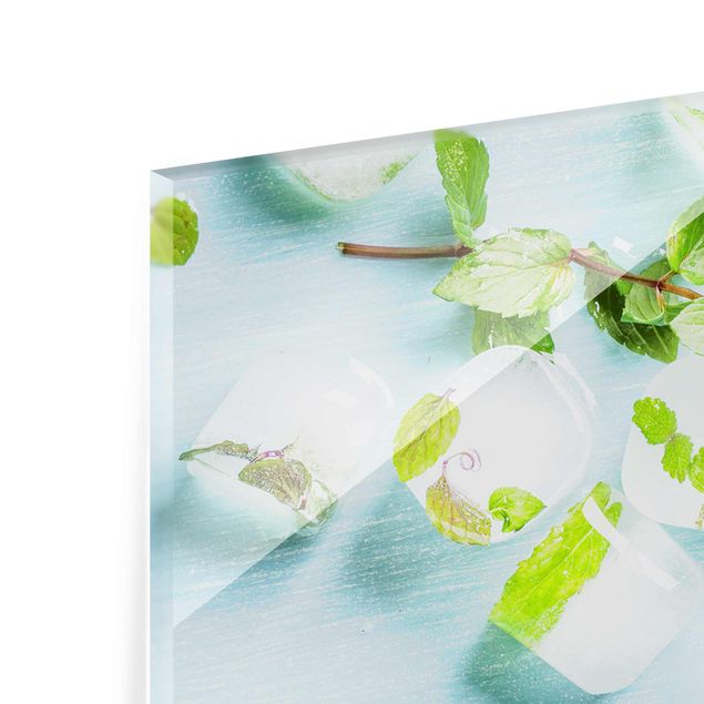 Tableau en verre - Ice Cubes With Mint Leaves