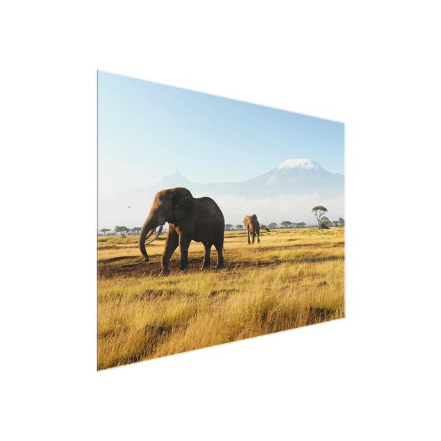 Tableau montagnes Eléphants devant le Kilimandjaro au Kenya