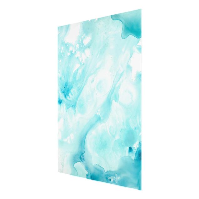 Tableaux en verre magnétique Emulsion en blanc et turquoise I