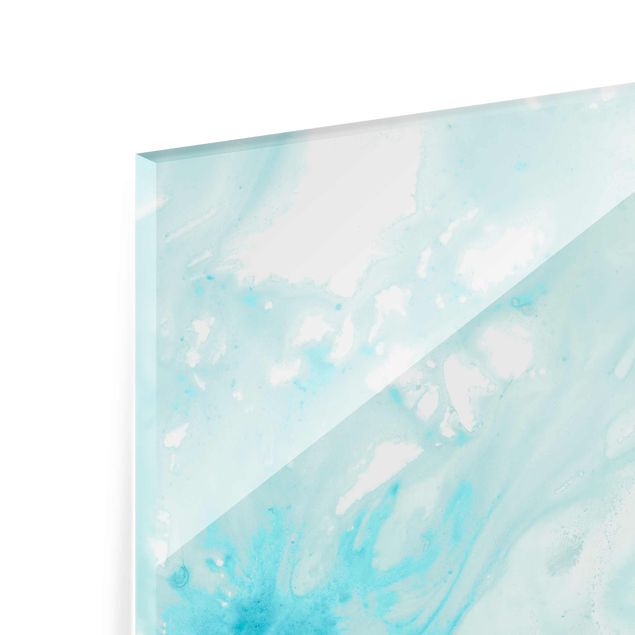 Tableau en verre - Emulsion In White And Turquoise I