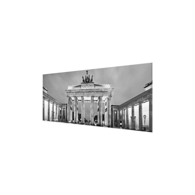 Tableaux en verre noir et blanc Porte de Brandebourg illuminée II