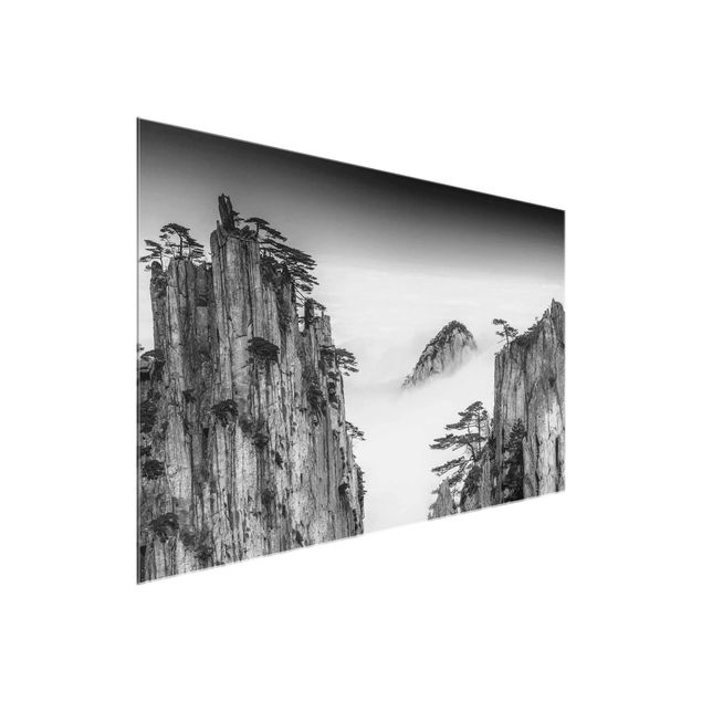 Tableaux montagnes Roches dans le brouillard en noir et blanc