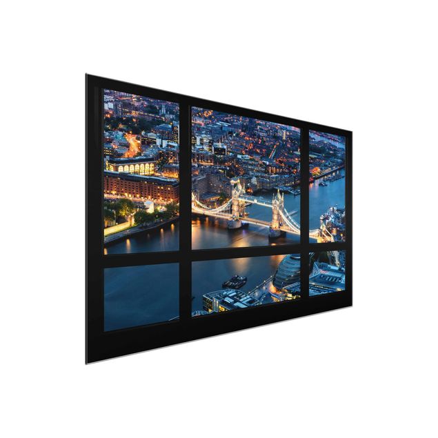 Tableaux en verre architecture & skyline Vue de fenêtre du Tower Bridge la nuit