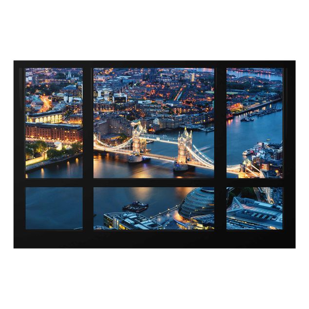 Tableaux modernes Vue de fenêtre du Tower Bridge la nuit
