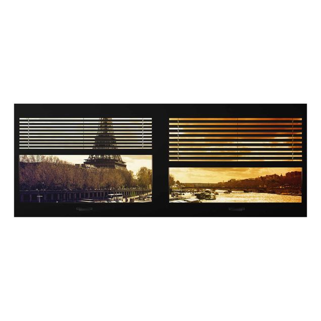Tableaux en verre architecture & skyline Window View Blinds - Paris Tour Eiffel coucher de soleil