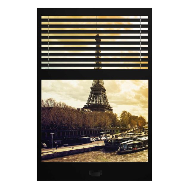 Tableaux en verre Paris Window View Blinds - Paris Tour Eiffel coucher de soleil