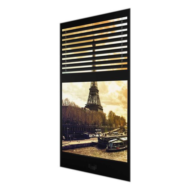 Tableau Paris Window View Blinds - Paris Tour Eiffel coucher de soleil