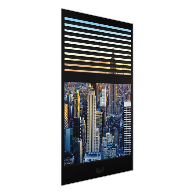 Tableaux en verre architecture & skyline Window View Blinds - Lever de soleil à New York