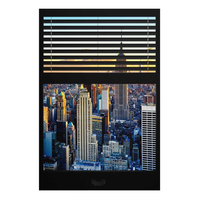 Tableaux modernes Window View Blinds - Lever de soleil à New York