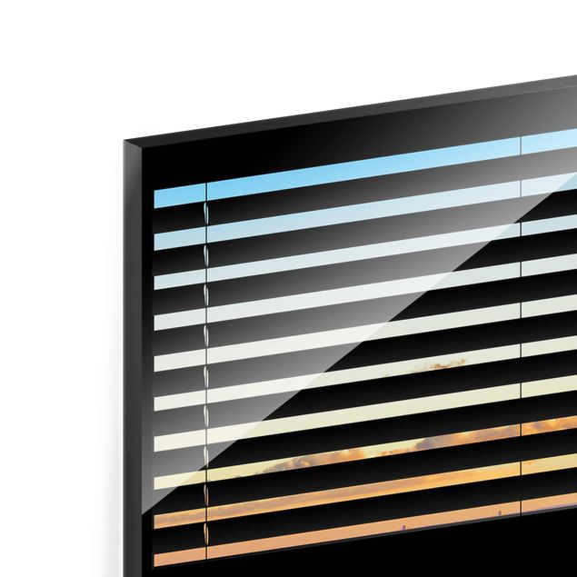 Tableaux en verre magnétique Window View Blinds - Lever de soleil à New York