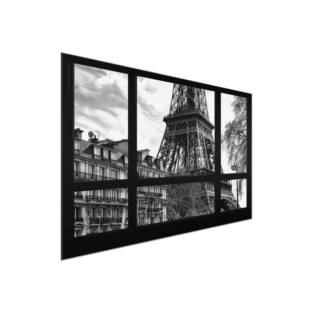 Tableaux en verre architecture & skyline Vue d'une fenêtre à Paris - près de la Tour Eiffel