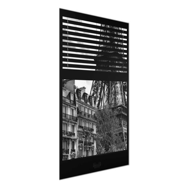 Tableaux en verre architecture & skyline Vue de la fenêtre Paris - Près de la Tour Eiffel noir et blanc