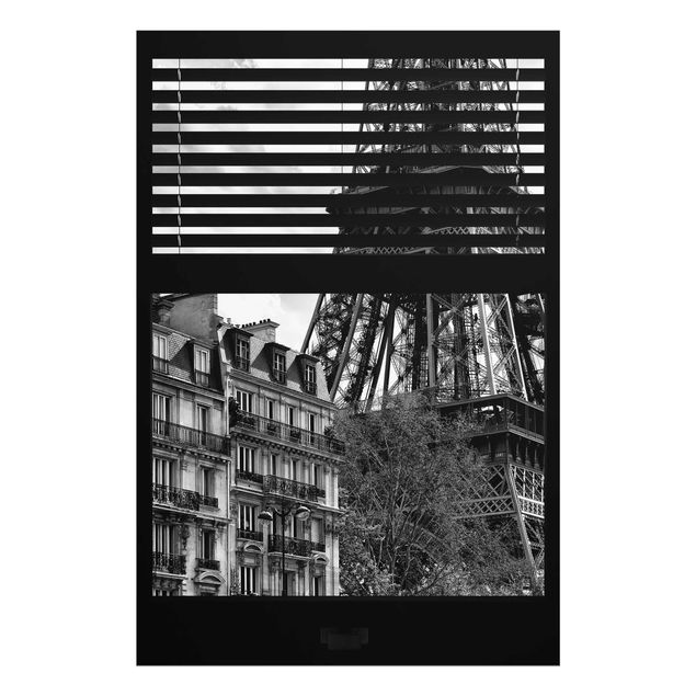 Tableaux en verre noir et blanc Vue de la fenêtre Paris - Près de la Tour Eiffel noir et blanc