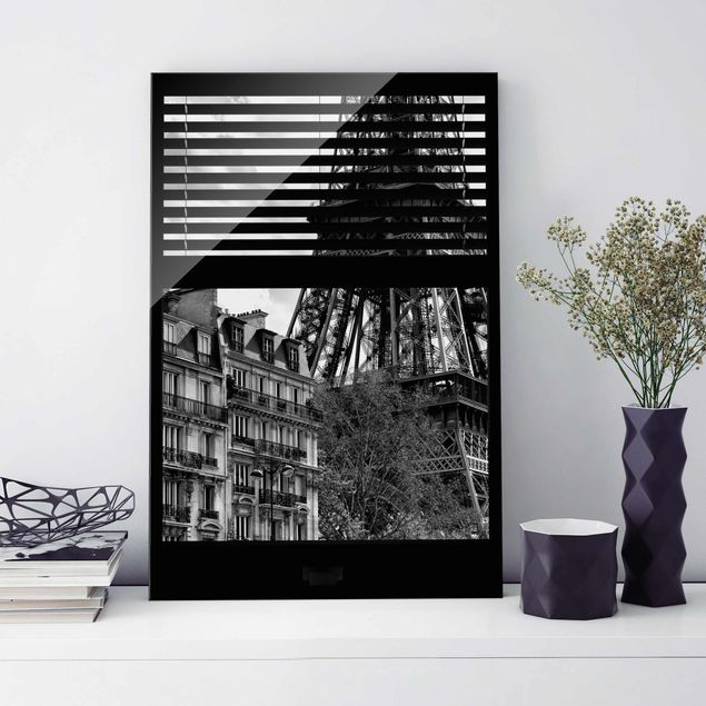 Décorations cuisine Vue de la fenêtre Paris - Près de la Tour Eiffel noir et blanc