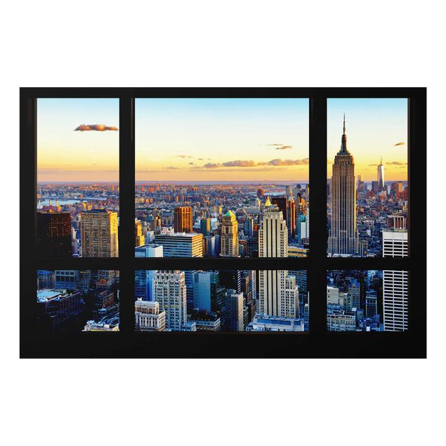 Tableaux en verre architecture & skyline Vue de la fenêtre - Lever de soleil à New York