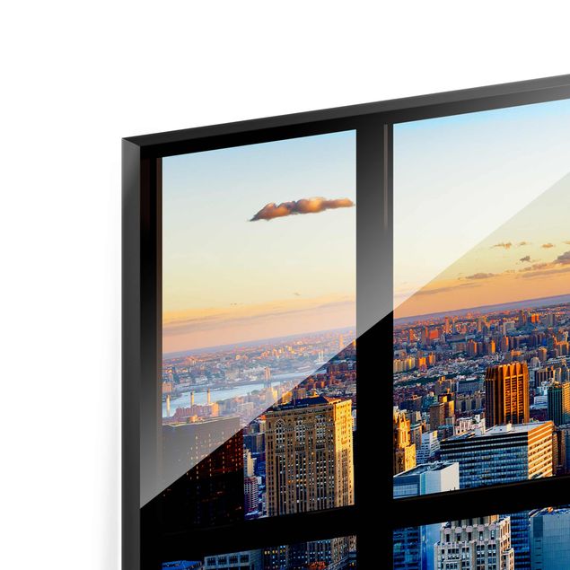 Tableaux en verre magnétique Vue de la fenêtre - Lever de soleil à New York