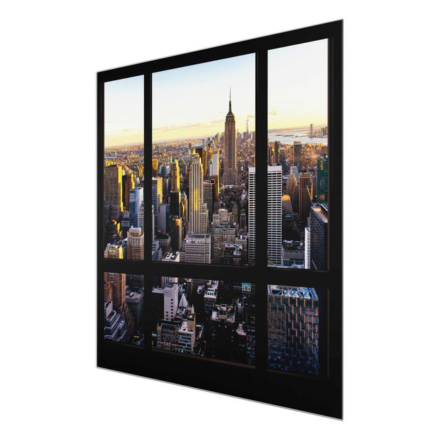 Tableau de ville Vue d'une fenêtre la nuit sur New York