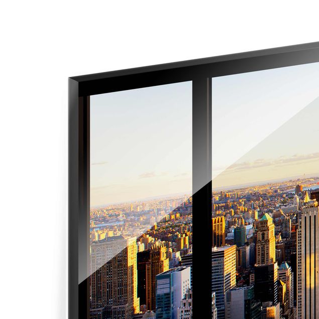 Tableaux en verre magnétique Vue d'une fenêtre la nuit sur New York
