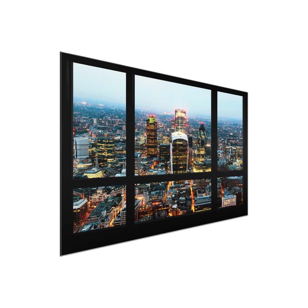 Tableaux en verre architecture & skyline Vue de fenêtre - Skyline illuminée de Londres